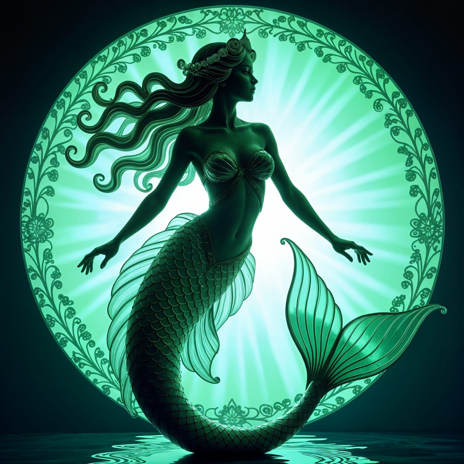 Translucent Uranium Glass Mermaid Sculpture