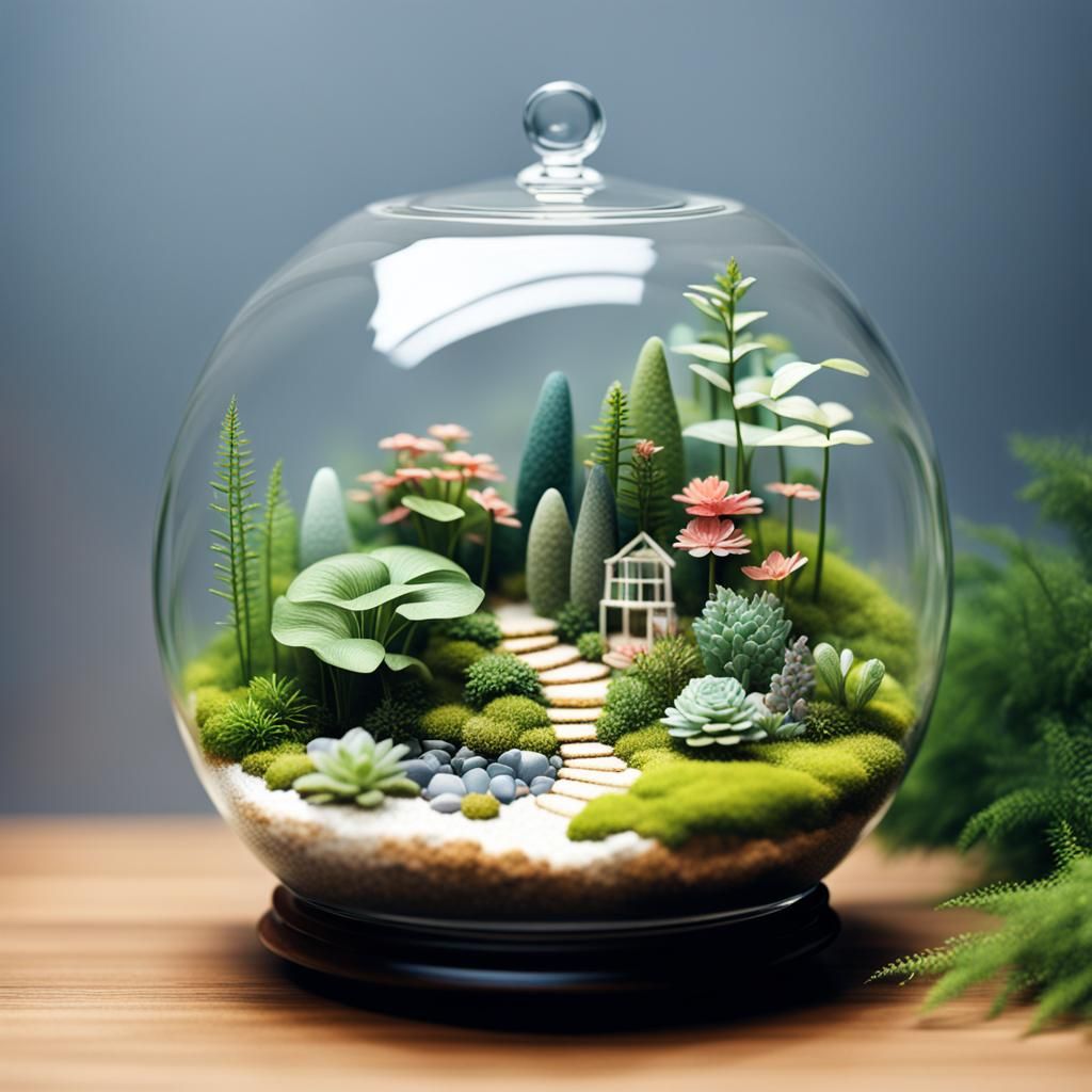 Lush Miniature Landscape in a Terrarium Illustration