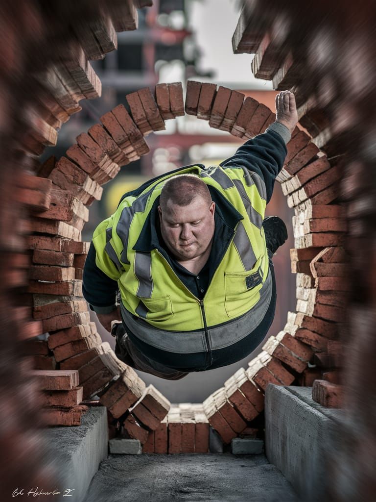 Bricklayer's Urban Gymnastics: Professional Close-Up Photo