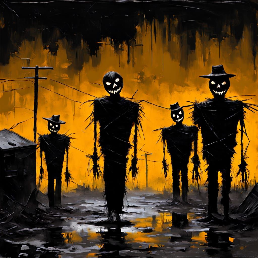 Sinister Scarecrows in Cyberpunk Town