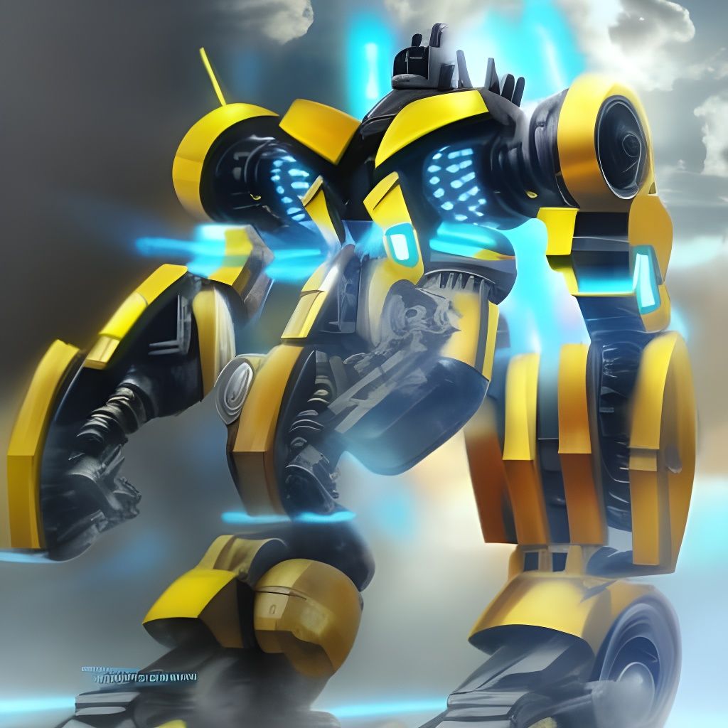 Bumblebee Mecha Robot with Neon Tron Style