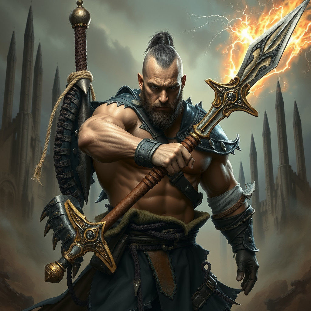 Powerful Warrior in Dark Fantasy Landscape