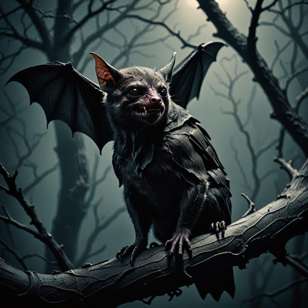 Ethereal Vampire Bat Perched in Cinematic Twilight