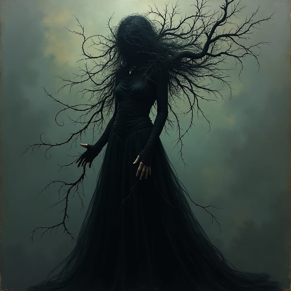 Gothic Woman in Velvet Darkness as Digital Art