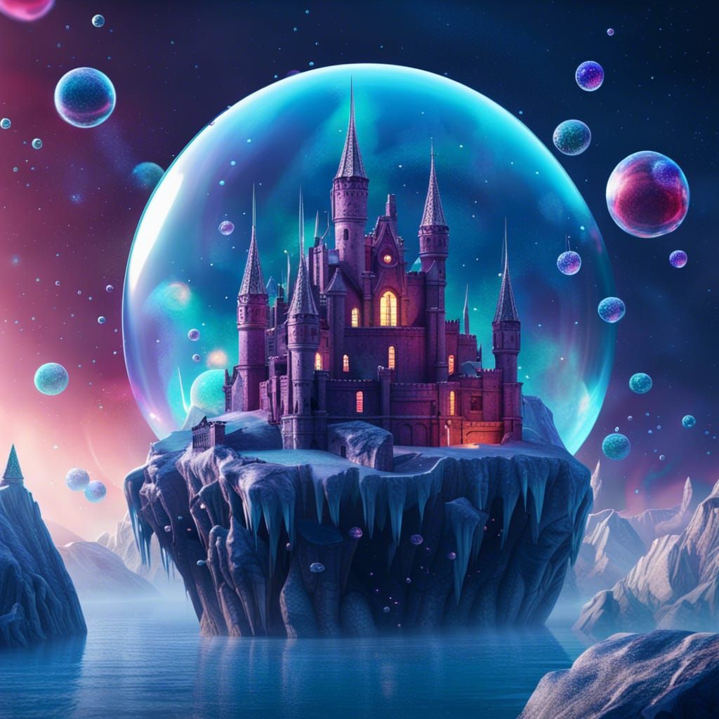 Fantasy Bubble Castle on Ice Planet: Digital Art