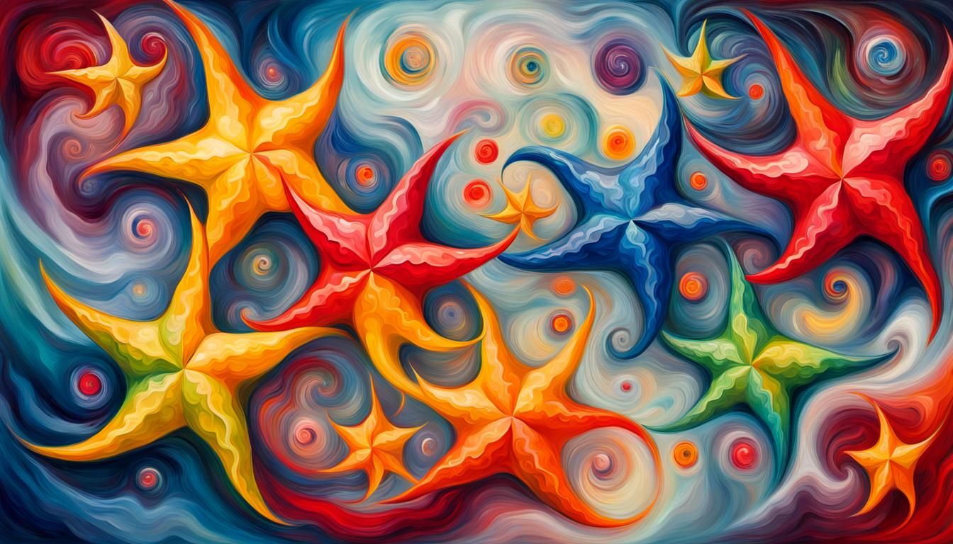 Jelly Stars Swirl in Vivid Impasto Oil Painting