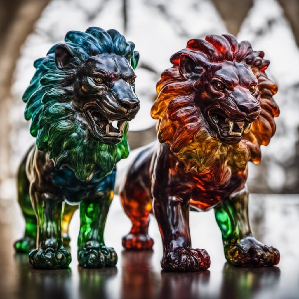 Blown Glass Lions in Epic Battle