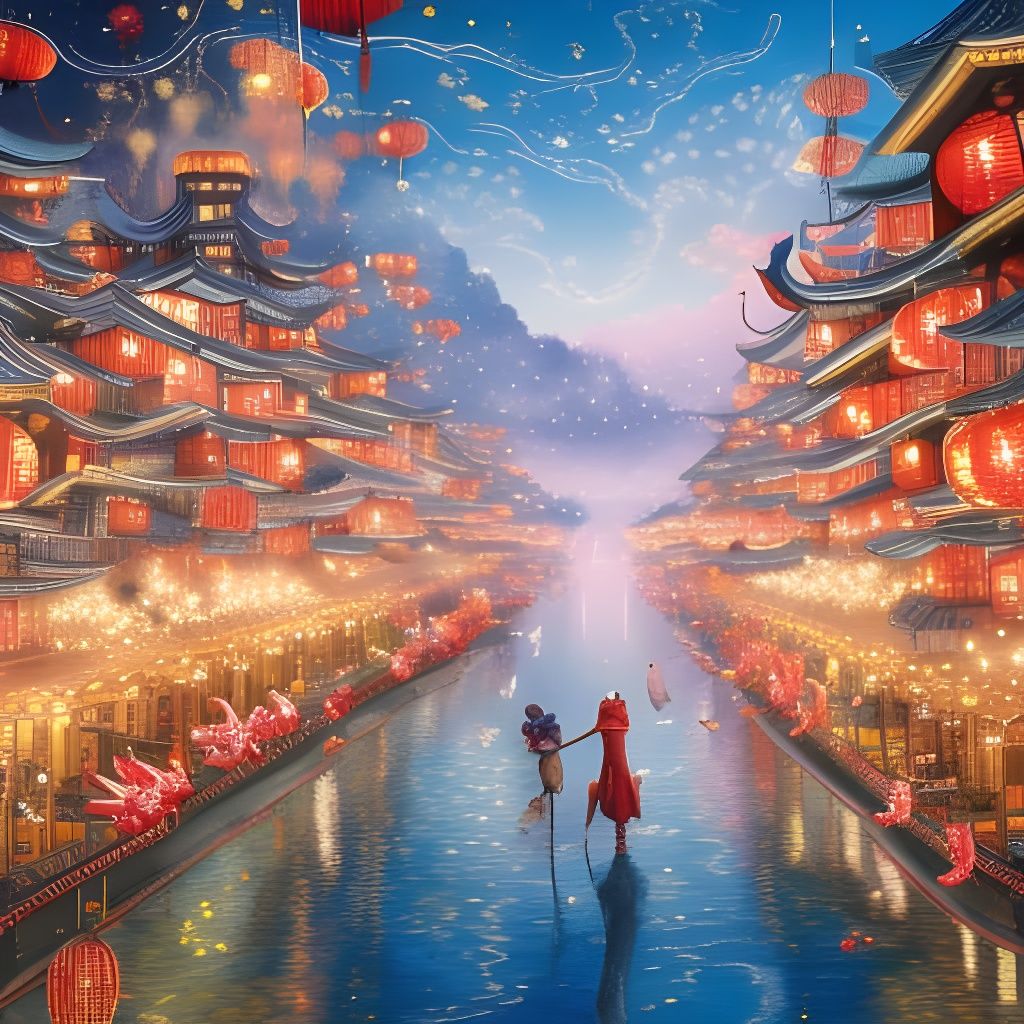 Lunar New Year Celebration in Anime Style