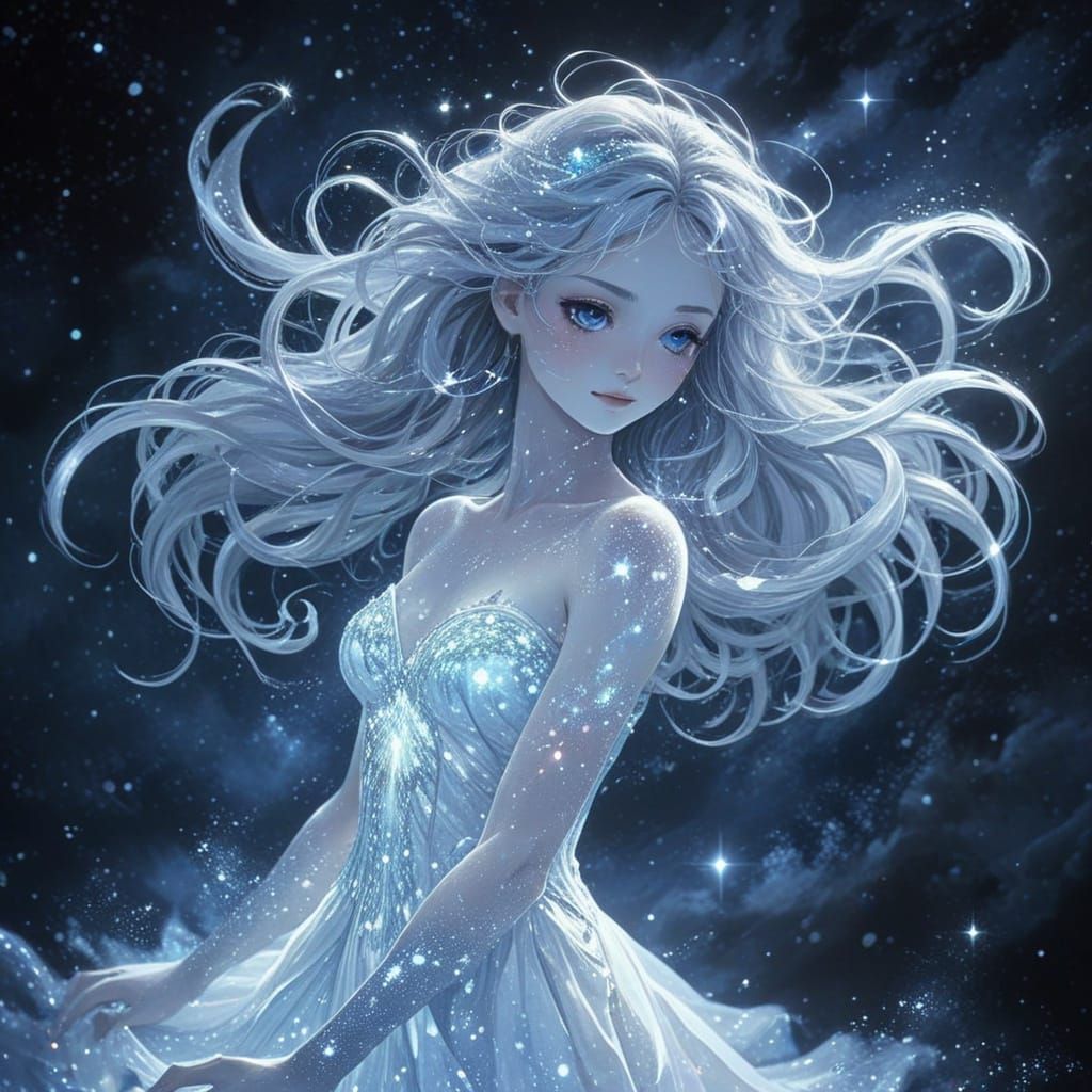 Ethereal Stardust Being in Anime Style