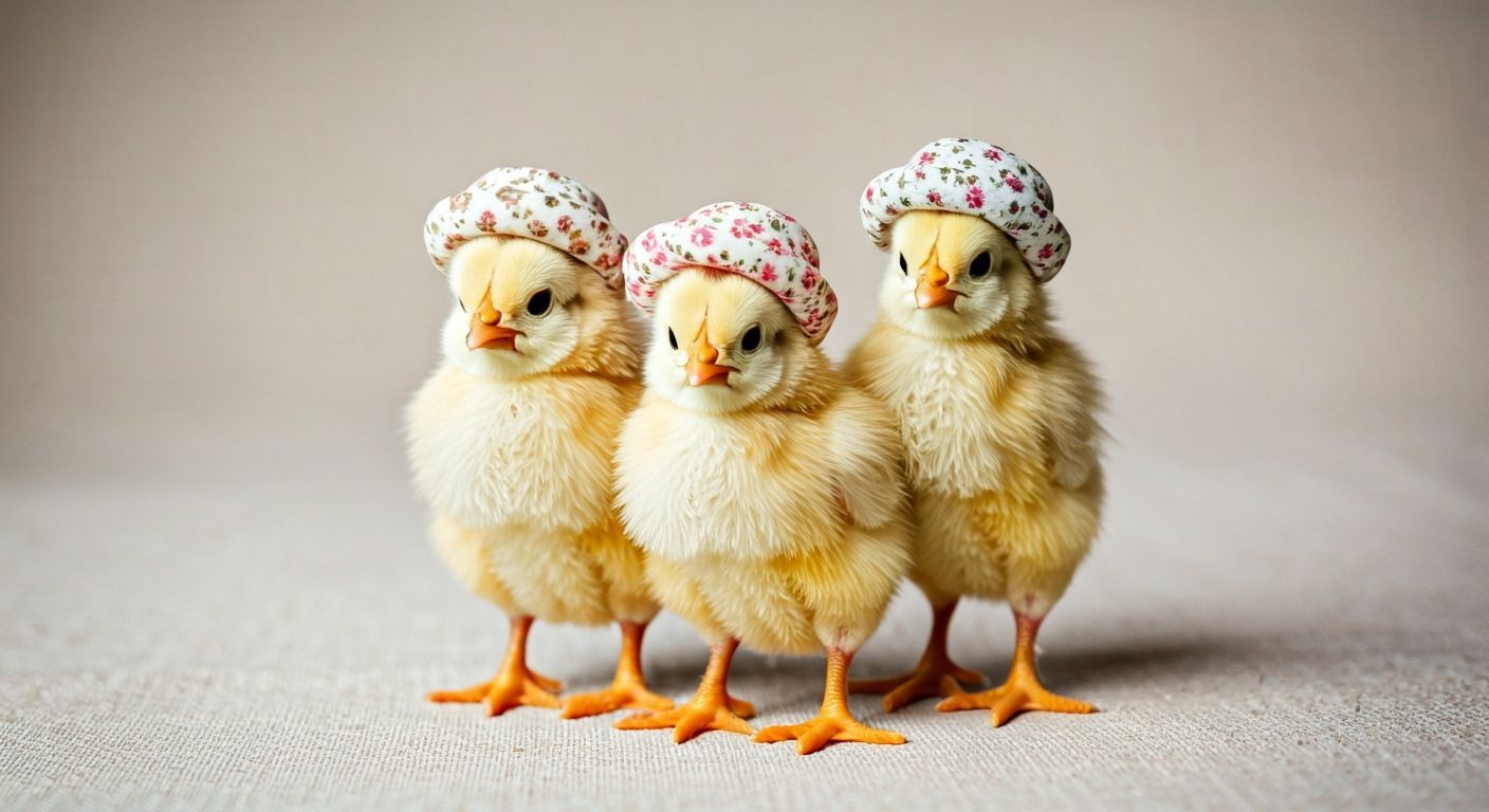 Charming Chicks in Floral Hats, Children's Illustration Styl...