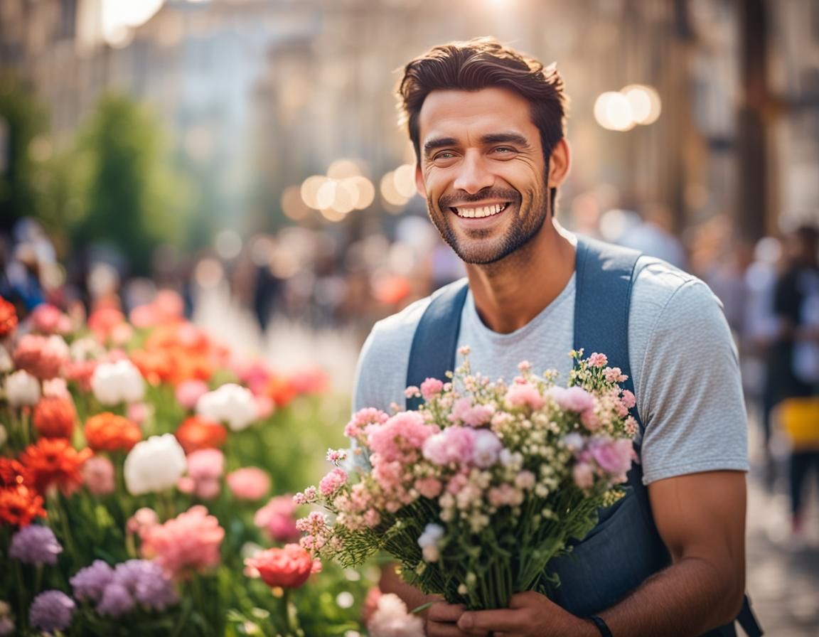 Romantic Man with Flowers Portrait