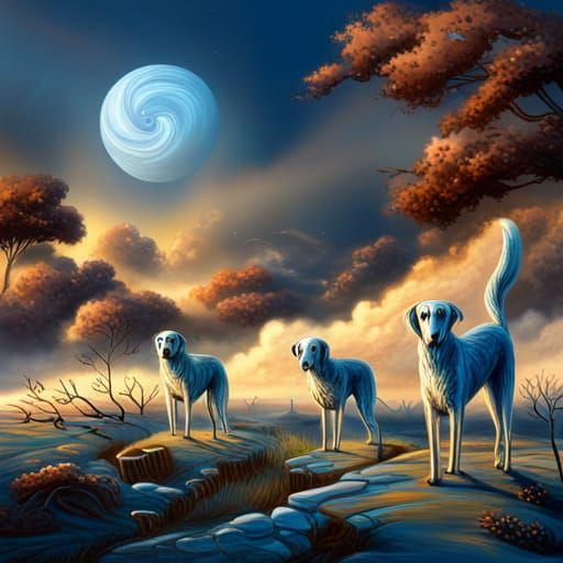 Blue Swirling Landscape with Skinny House, Digital Art