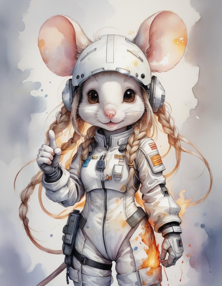 Anime Mouse Pilot in Dreamlike Watercolour Style