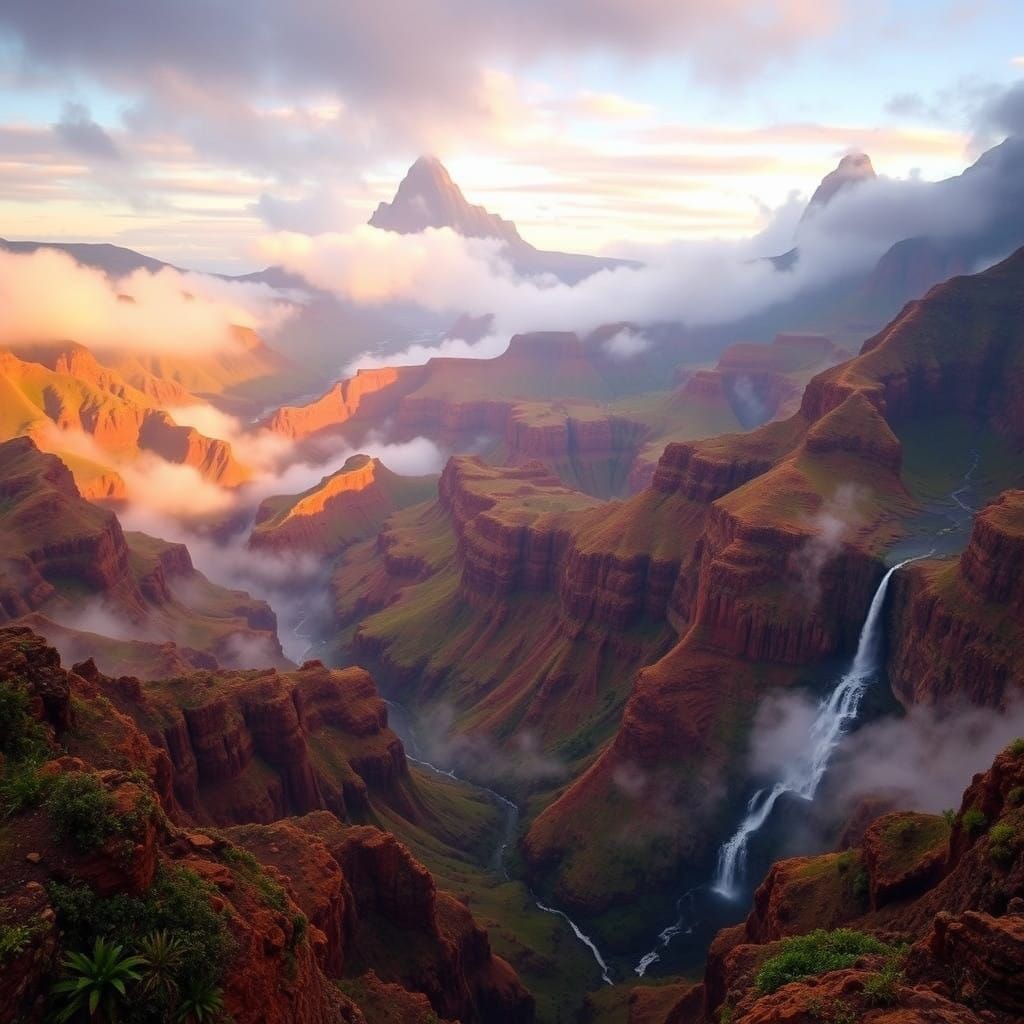 Sweeping Dawn Landscape Over Waimea Canyon in a Vibrant, Dre...