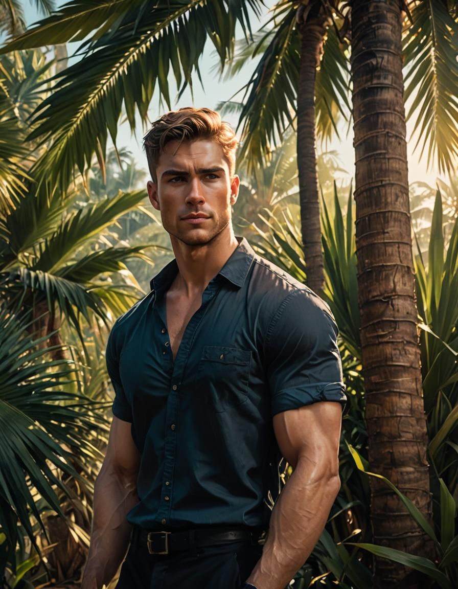 Tropical Hunk in Lush Fantasy Concept Art