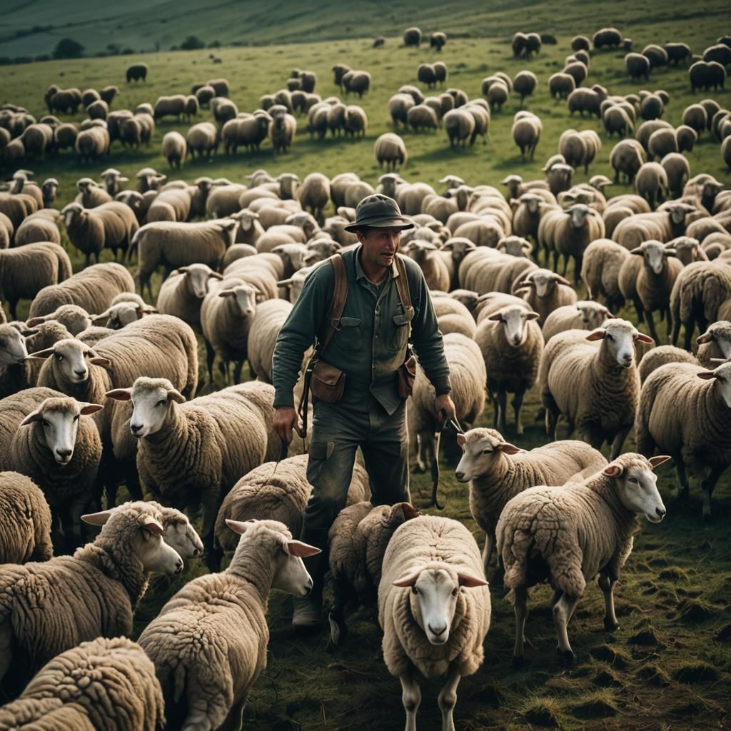 Farmer Attacked by Sheep: Cinematic Film Still