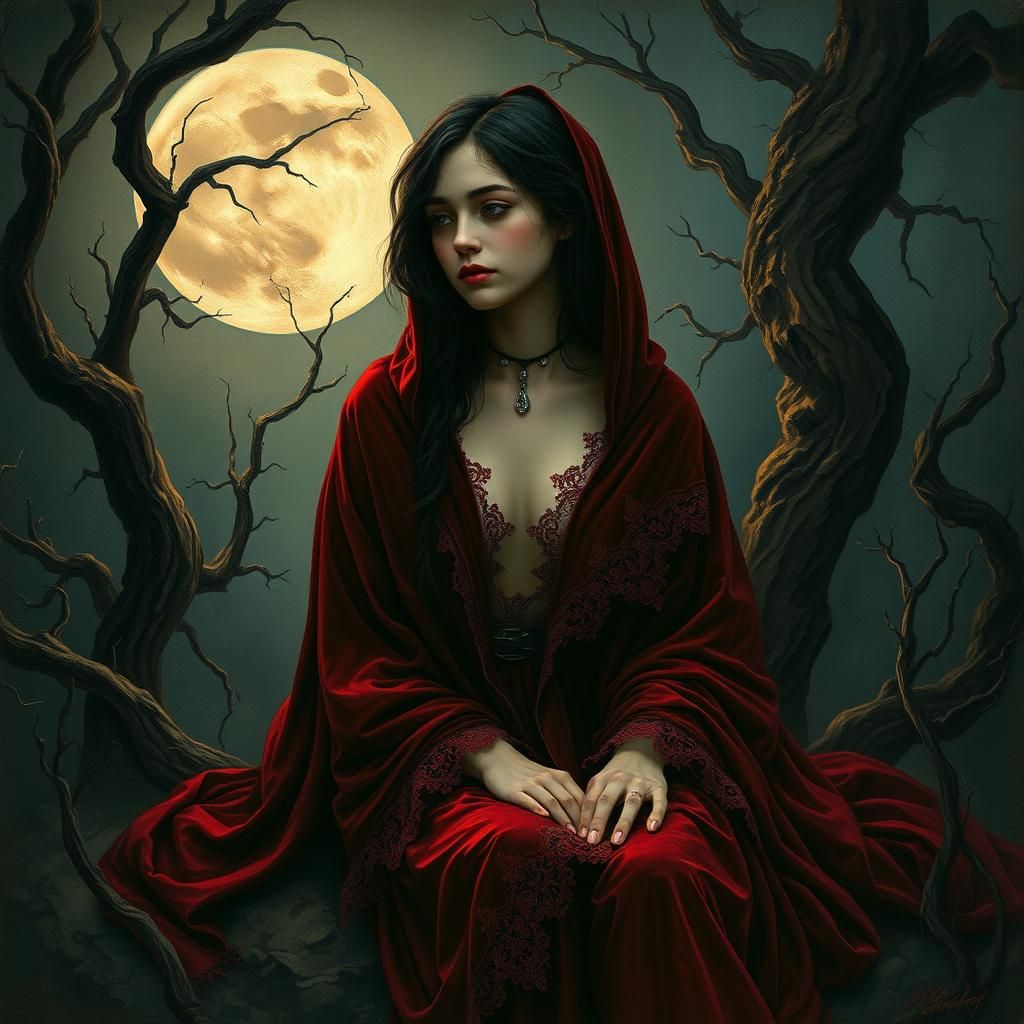 Melancholic Vampire in Moonlit Forest: Album Cover Art