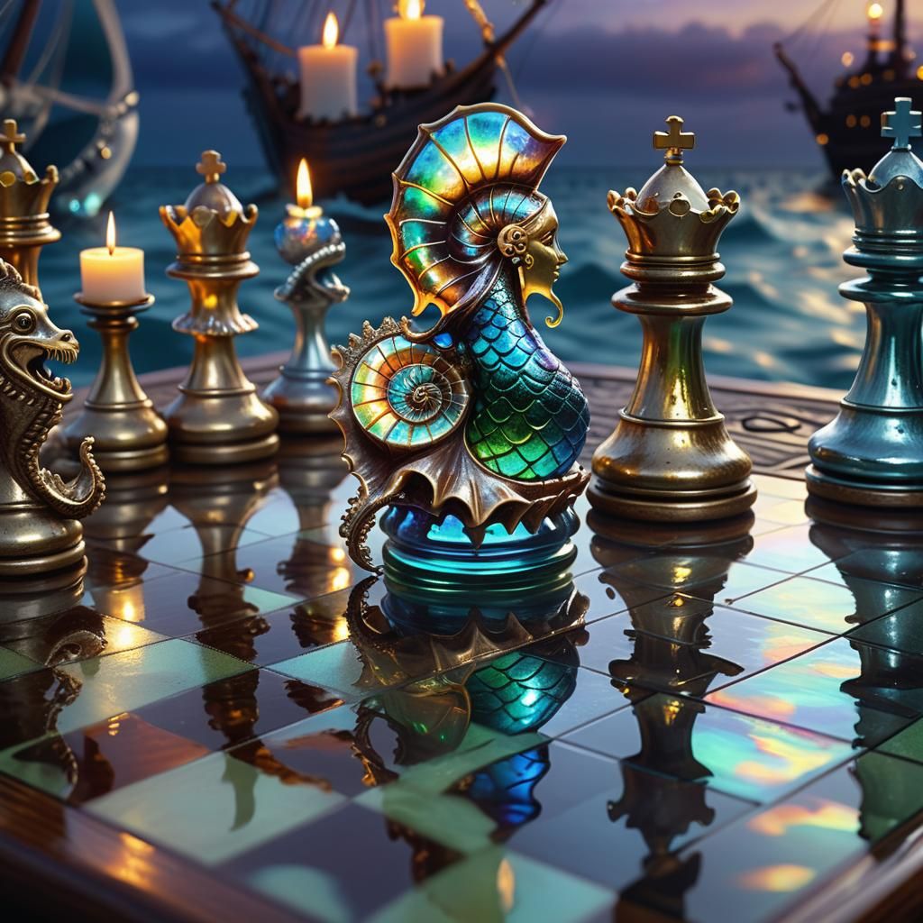 Nautilus Mermaid Chess Piece on Pirate Ship