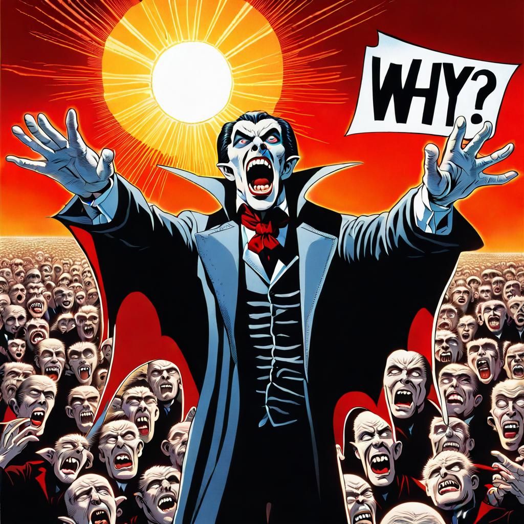 Vampire Screaming at Sun in Comic Book Style