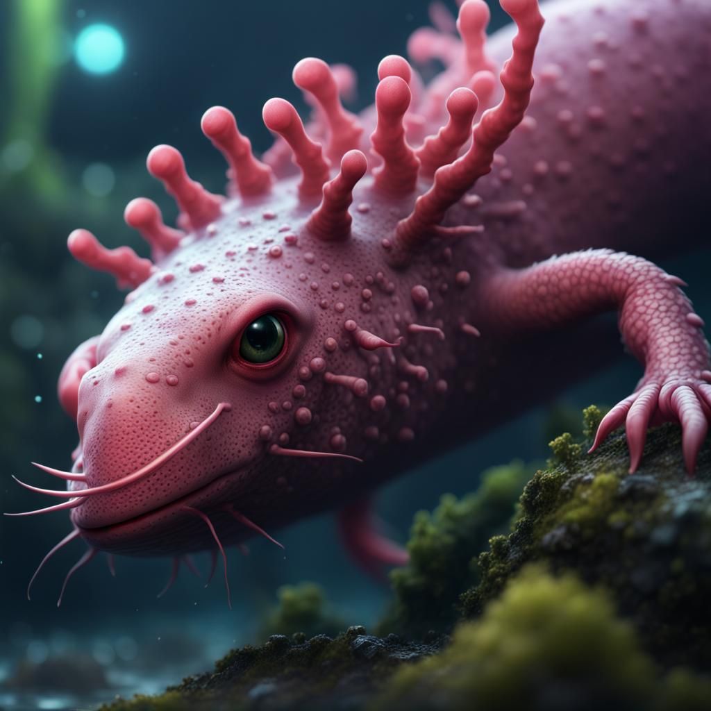Fantastical Axolotl Matte Painting in Deep Color