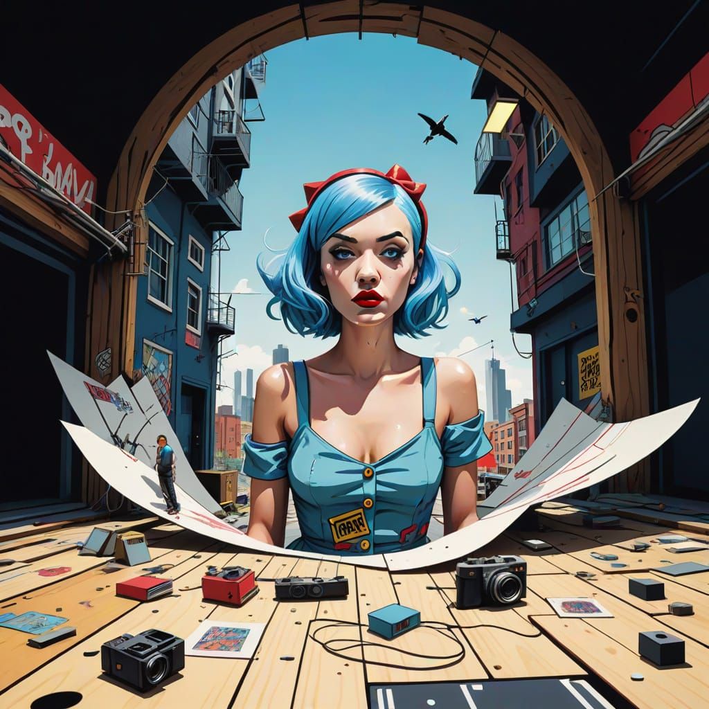 Feminine Cityscape in Vibrant Graffiti Art Style