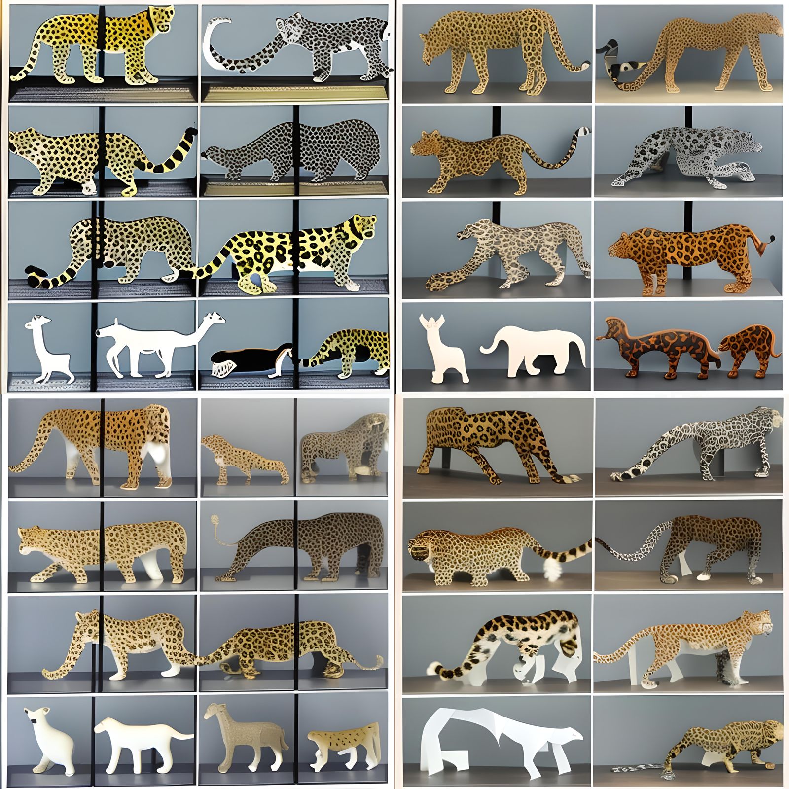 Folded Paper Leopards in Vitrine: Ink and Wash