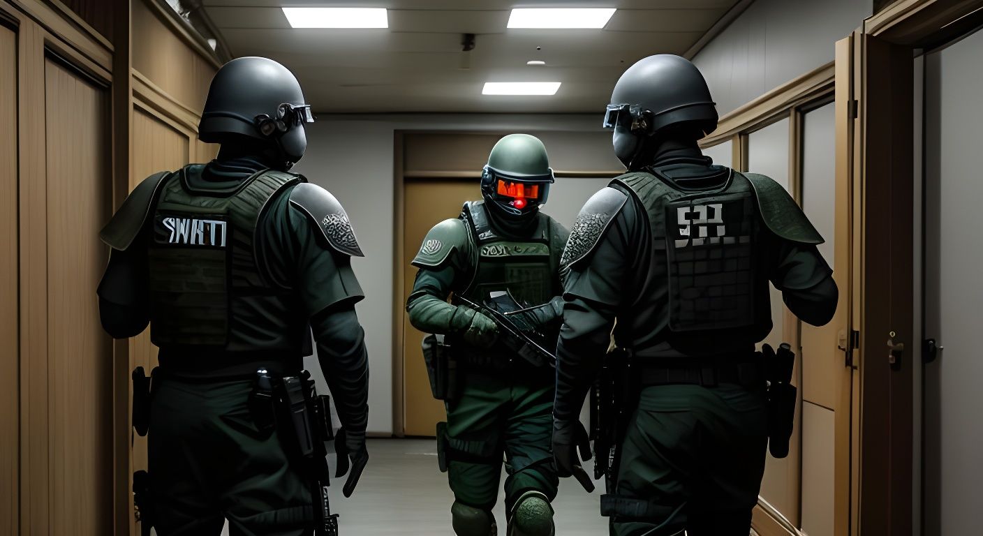 Armored SWAT Officers Explore the Backrooms