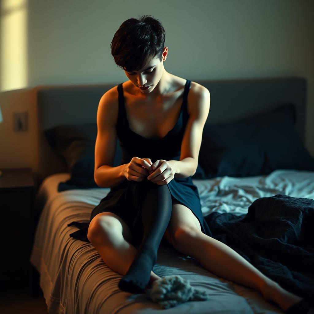 Young Man in Intimate Bedroom Moment