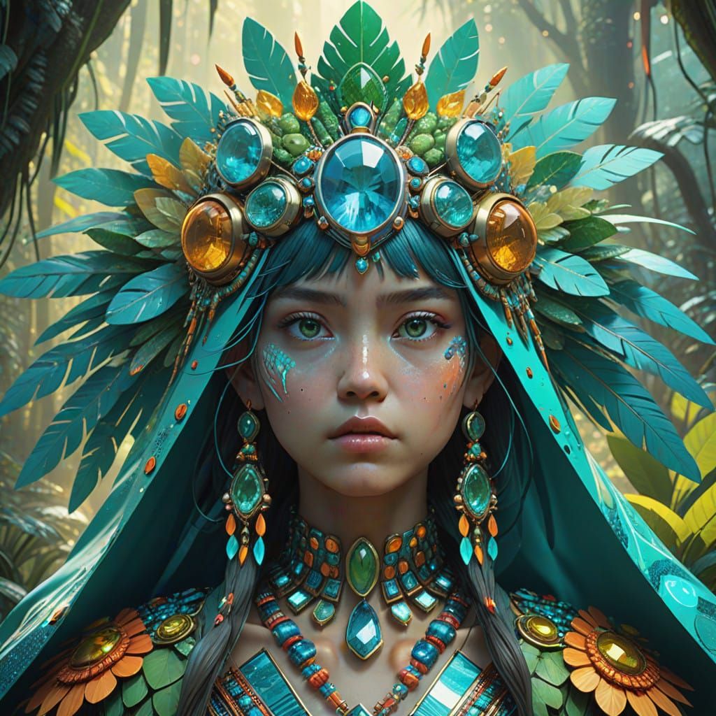 Amazonian Gemstone Warrior in Emerald Jungle