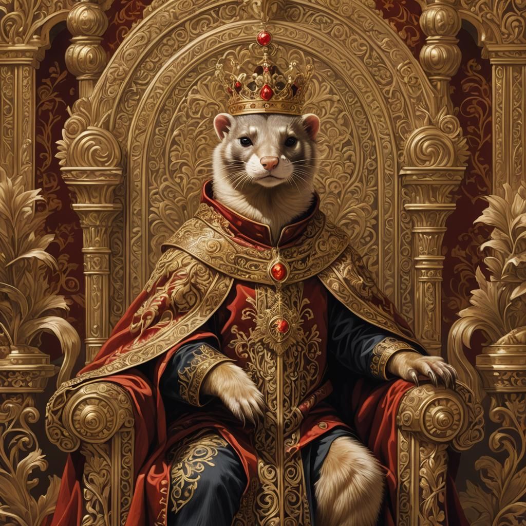 Brass Ferret King on Throne: Golden Age Illustration