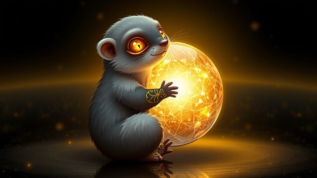 Chibi Mongoose with Fractal Orb in Surrealist Style