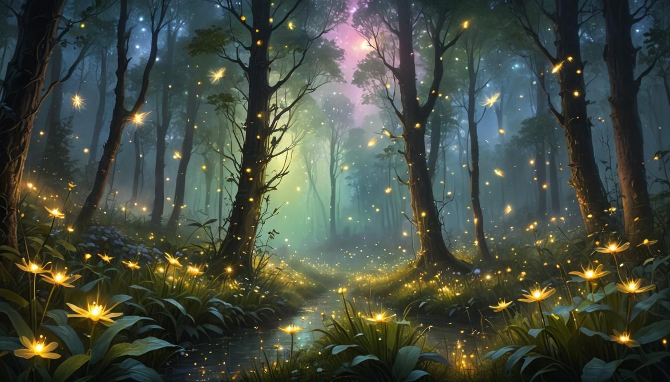 Magical Fireflies Glow in Enchanted Forest