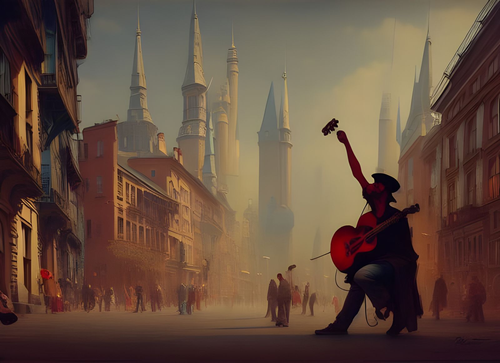 Victorian Guitarist: Hyperdetailed Matte Painting