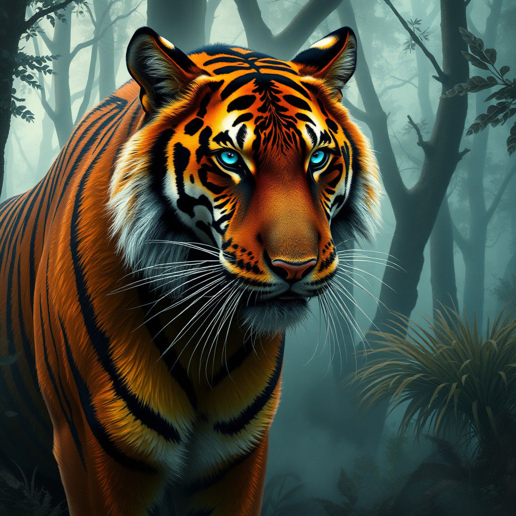 Majestic Black Tiger in Misty Forest