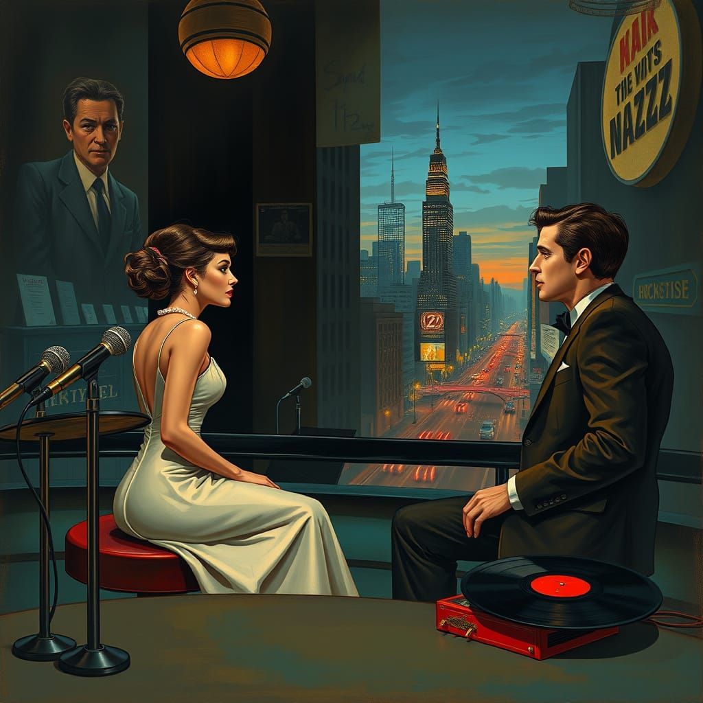 Dreamlike Jazz Club Encounter in 1950s Elegance