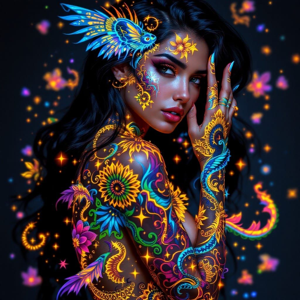 Tattooed Latin Goddess in High-Fantasy Style