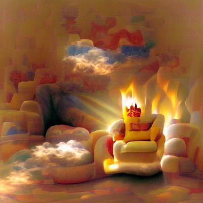 King on Throne Surrounded by Fire in Divine Light