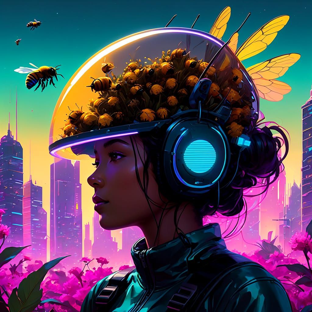 Futuristic Mega-City Thrives Under Biomechanical Bees