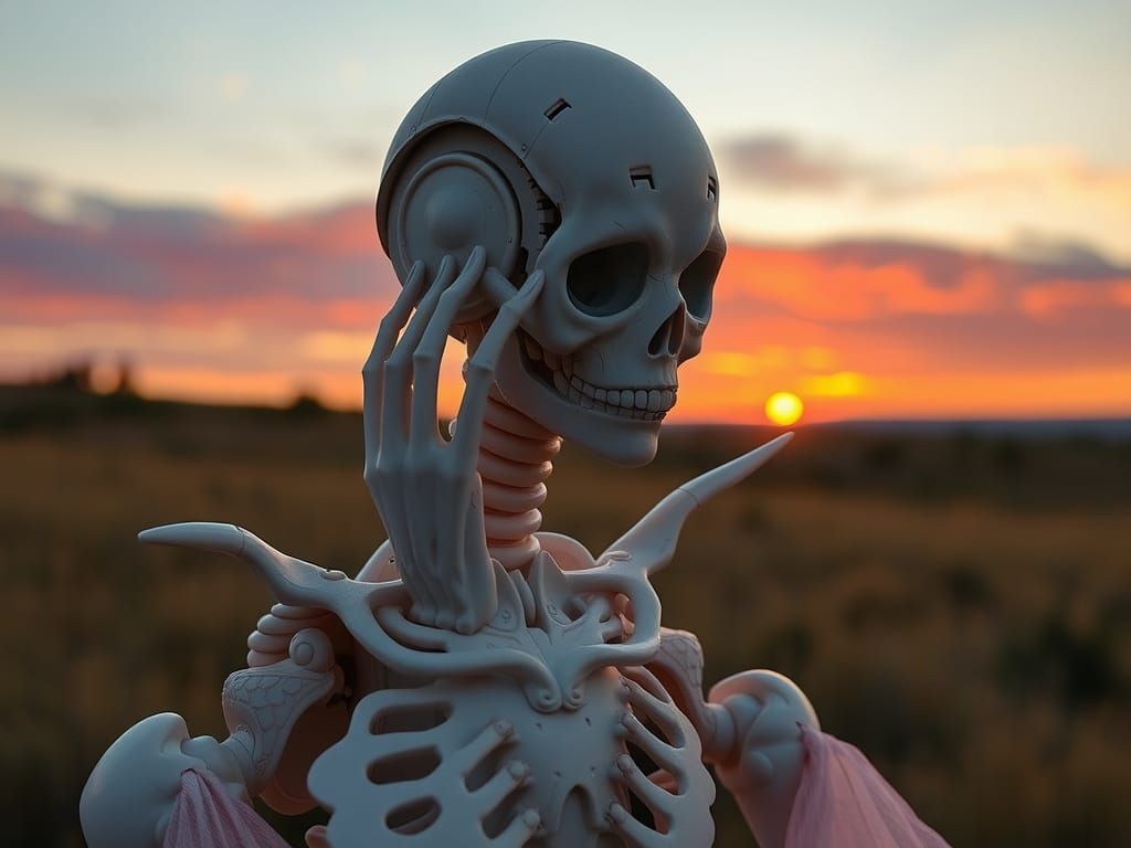 Anthropomorphic Figure in a Necromantic Sunset Photorealm