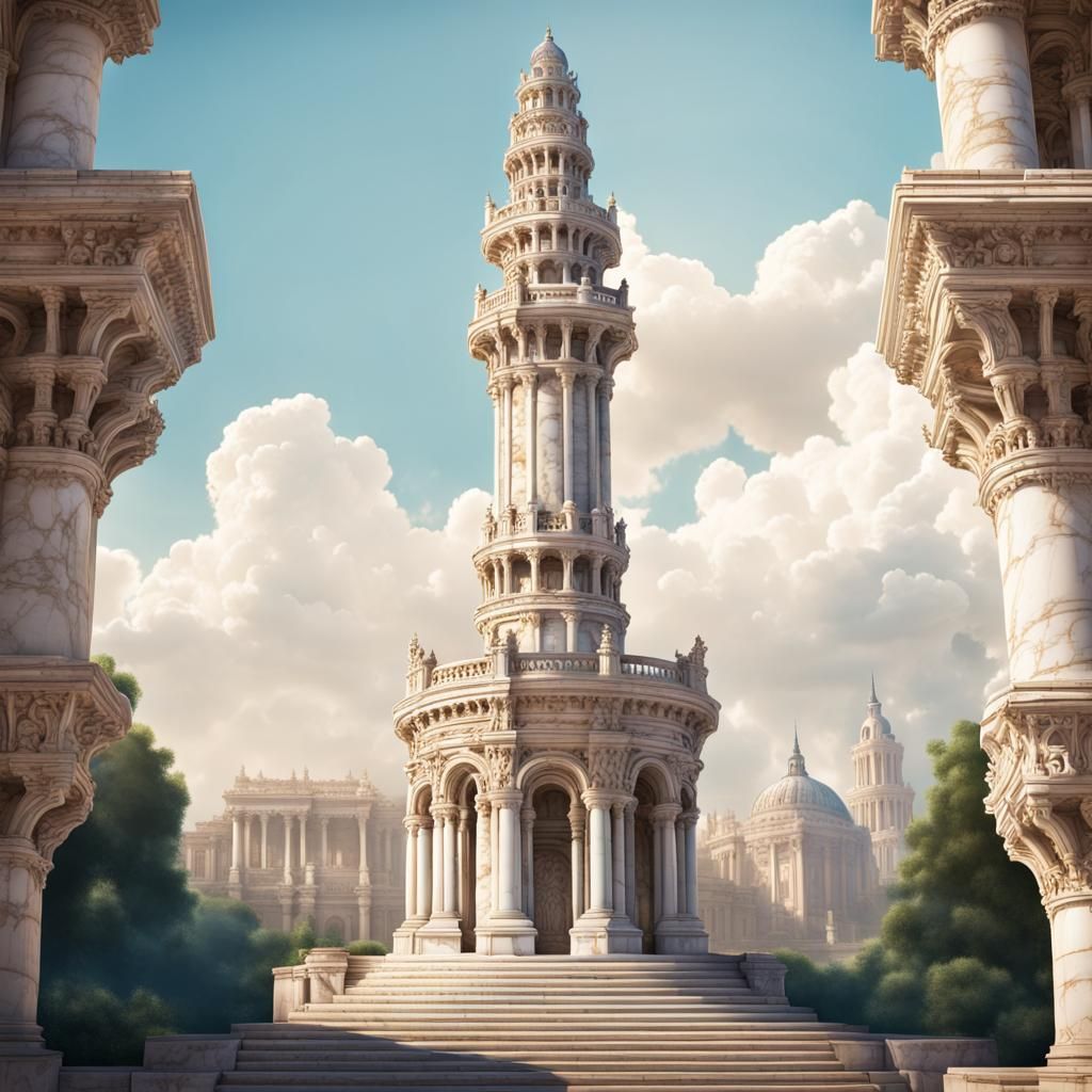Ornate Marble Tower Over Ancient City