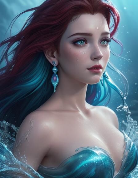 Hyperrealistic Little Mermaid with Shining Eyes