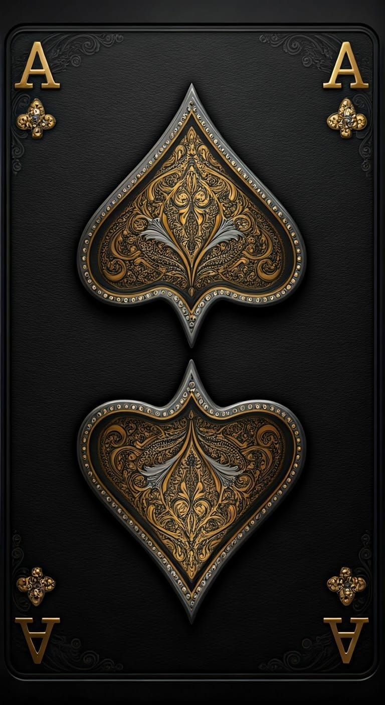 Golden Ace Card with Islamic Girih Pattern in Pixelated 3D