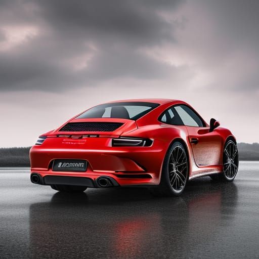 Red Porsche 911 Under Lightning: Hyperrealistic Car Photogra...