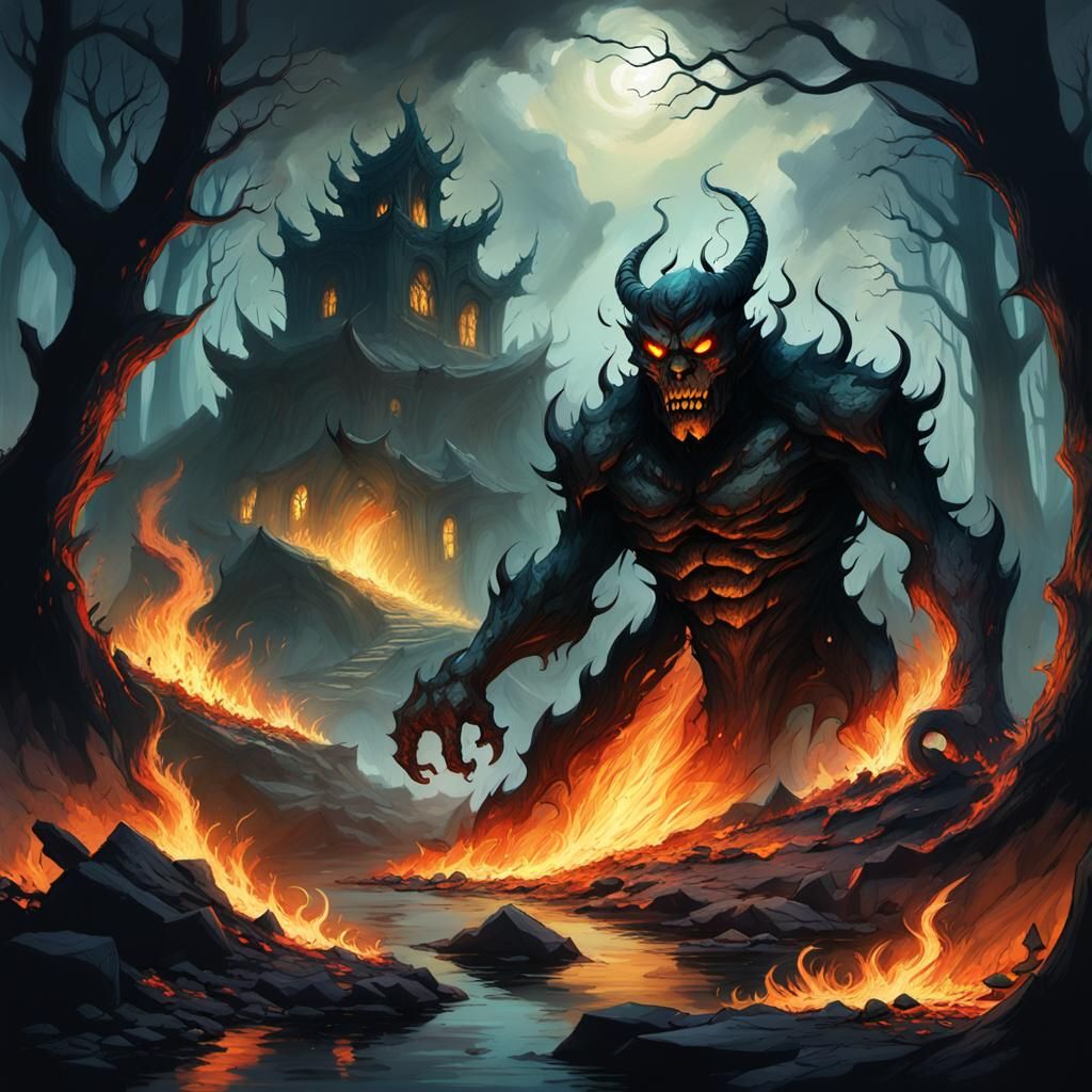 Demonic Reign Over Fiery Underworld Concept Art