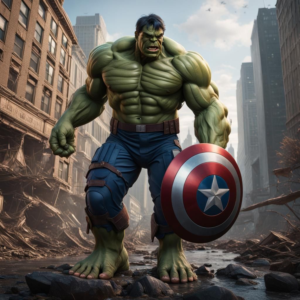 Hulk Captain America Fusion: Detailed Matte Painting