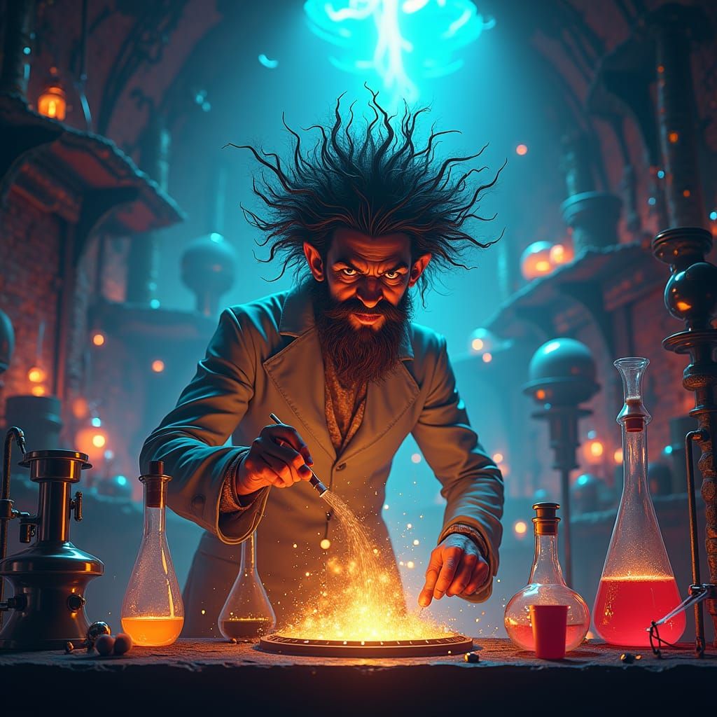 Mad Scientist in Mystical Castle Laboratory