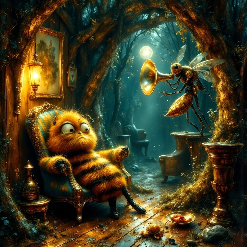 Sleepy Bumblebee and Trumpet Mosquito in Gothic Style