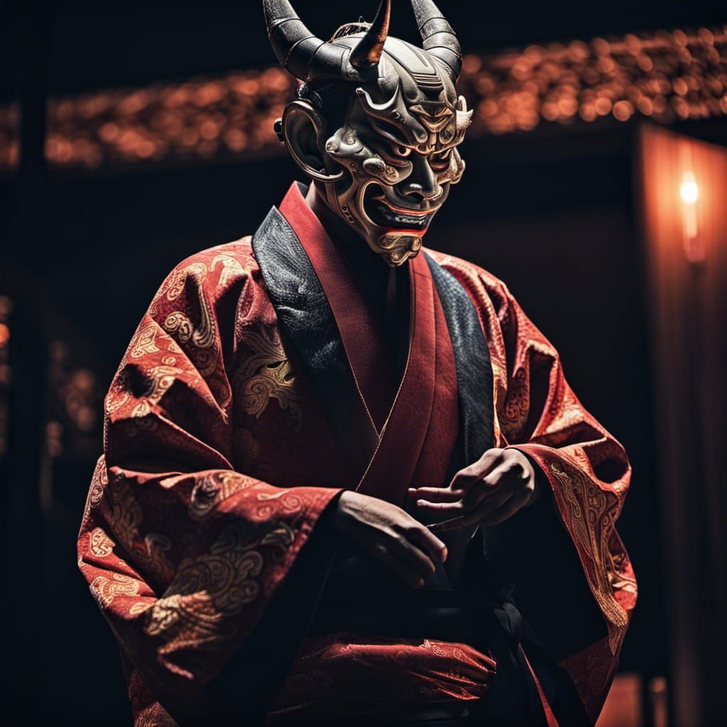 Noh Actor with Hannya Mask on Stage