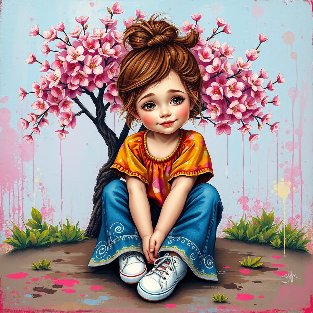 Whimsical Little Girl in a Springtime Wonderland