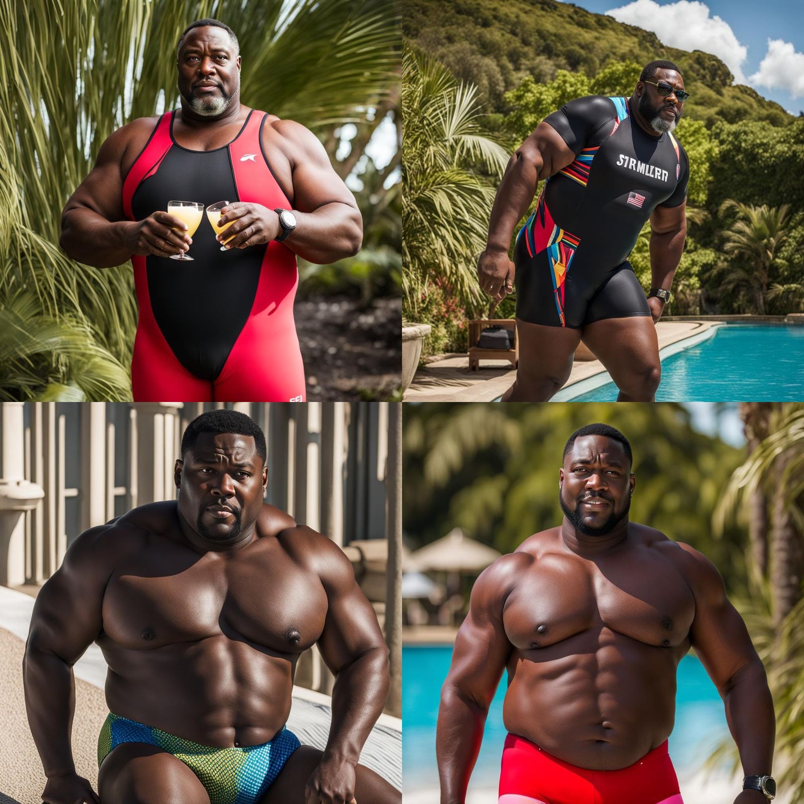 Chubby Black Man in Swimsuit: AI-Generated Image